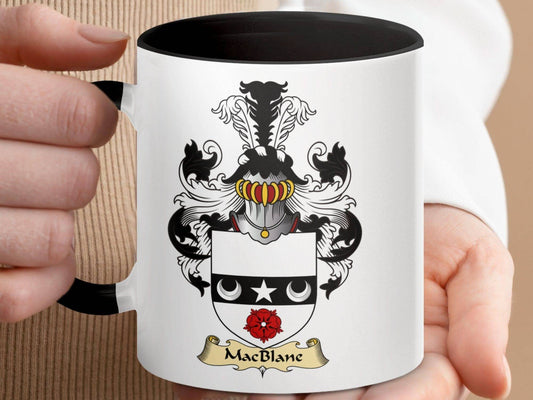 MacBlane Family Crest Coat of Arms Accent Coffee Mug - Celtic Ancestry Gifts
