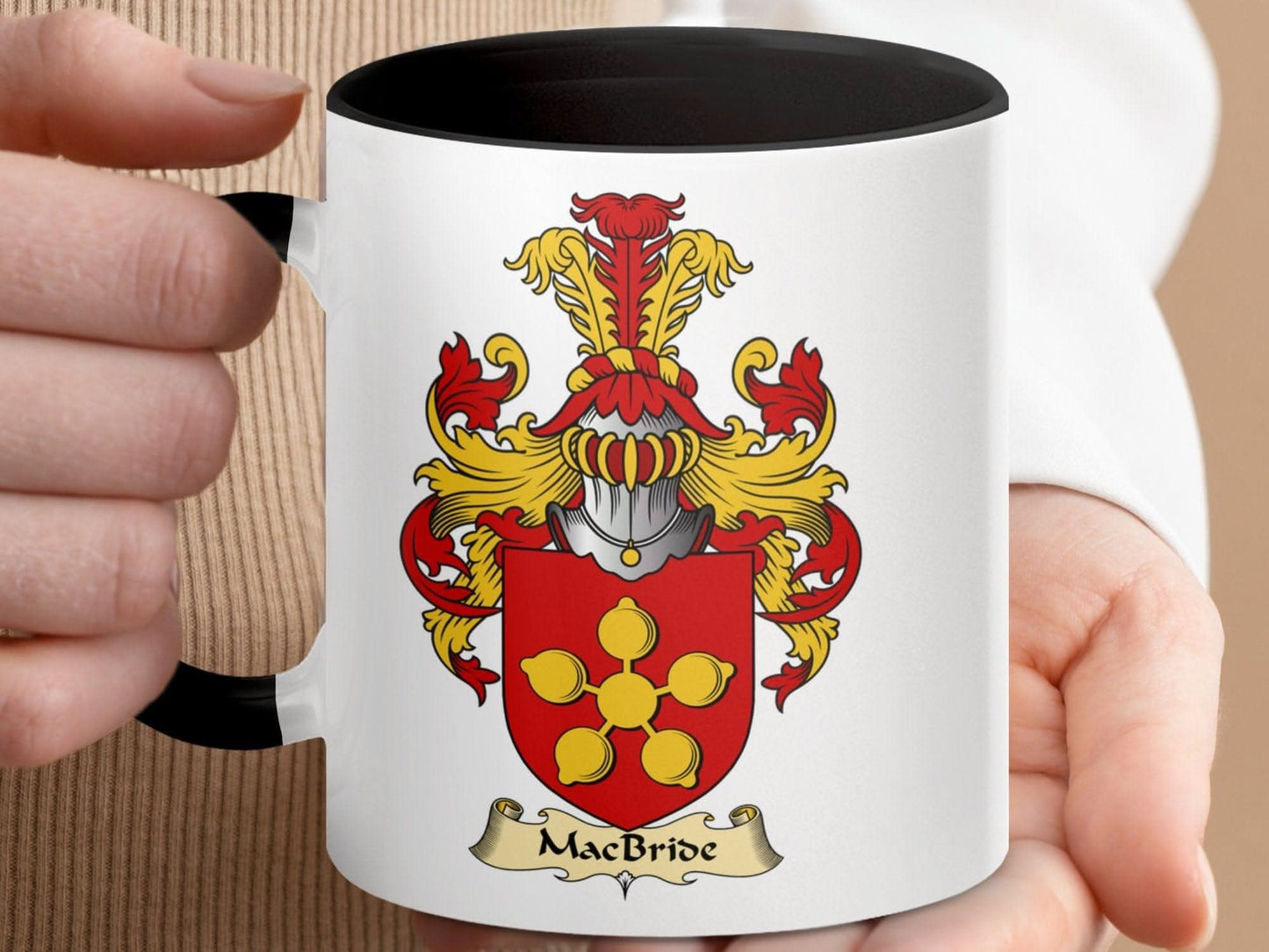 MacBride Family Crest Shield Design Accent Mug - Celtic Ancestry Gifts