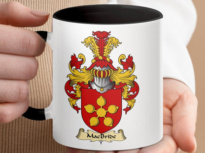 MacBride Family Crest Shield Design Accent Mug - Celtic Ancestry Gifts