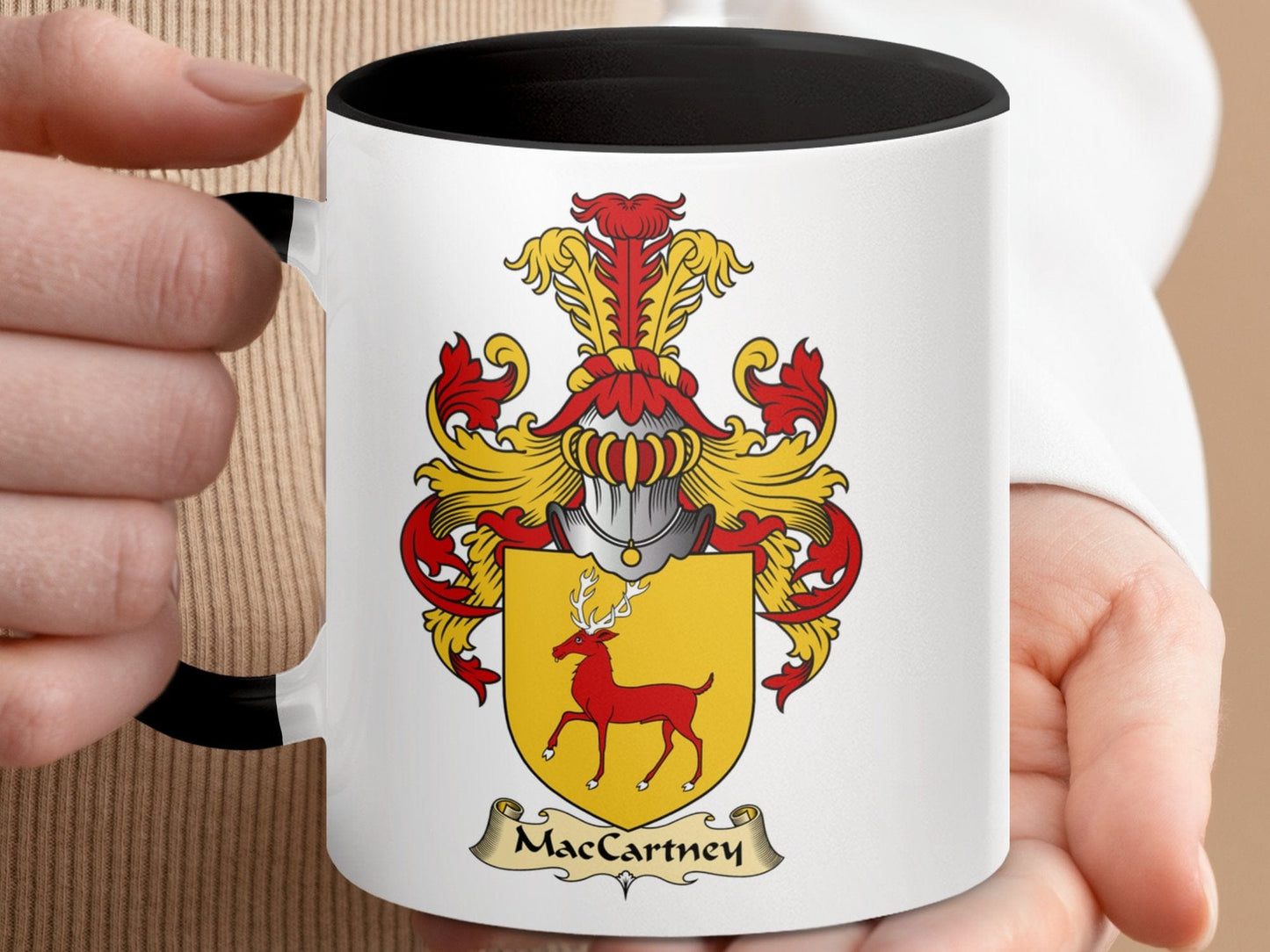 Physical Item 11oz / Black MacCartney Family Crest Heraldic Design Accent Mug