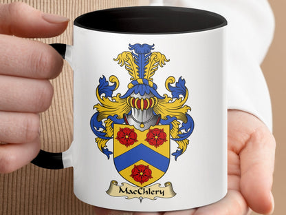 Physical Item 11oz / Black MacChlery Family Crest with Roses and Chevron Mug