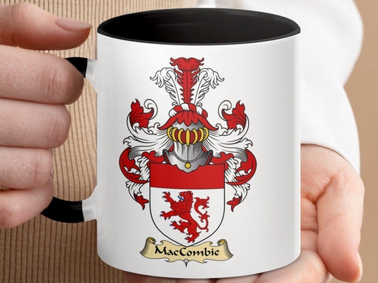 Physical Item 11oz / Black MacCombie Family Crest Heraldic Coat of Arms Mug