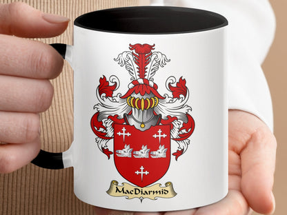 Physical Item 11oz / Black MacDiarmid Family Crest Coat of Arms Emblem Mug