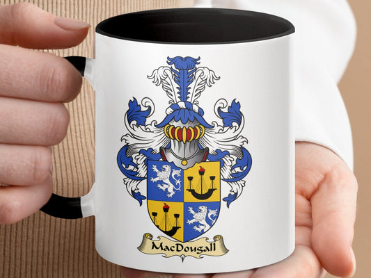 Physical Item 11oz / Black MacDougall Clan Family Crest Emblem Accent Coffee Mug