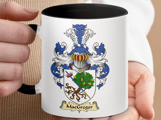 Physical Item 11oz / Black MacGregor Family Crest Coat of Arms Accent Coffee Mug