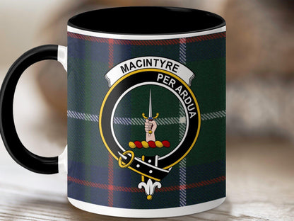 Physical Item 11oz / Black MacIntyre Clan Crest Tartan Scottish Mug