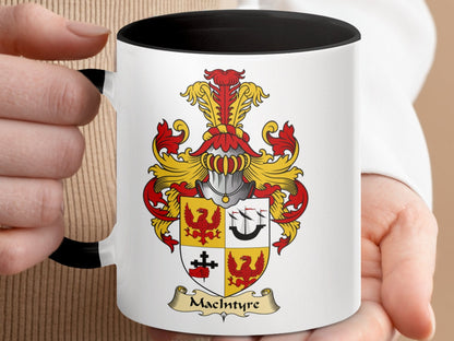 Physical Item 11oz / Black MacIntyre Family Clan Coat of Arms Emblem Accent Mug