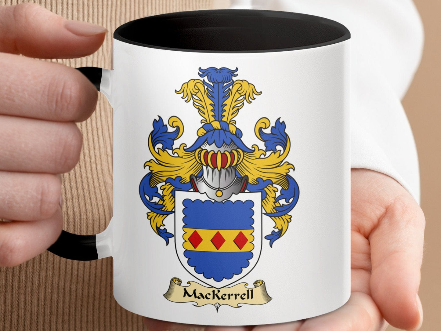 Physical Item 11oz / Black Mackerrell Coat of Arms Family Heritage Coffee Mug