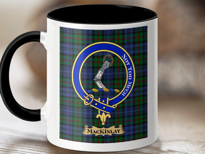 Physical Item 11oz / Black MacKinlay Clan Scottish Tartan Crest Mug