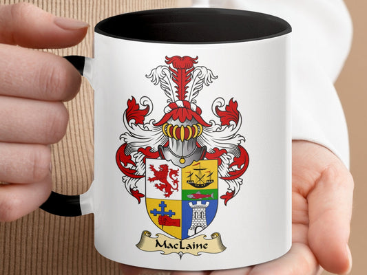 Physical Item 11oz / Black MacLaine Family Coat of Arms Design Ceramic Coffee Mug