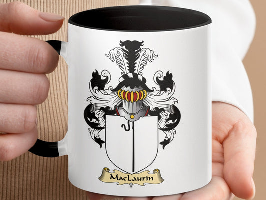 Physical Item 11oz / Black MacLaurin Family Crest Coat of Arms Design Mug