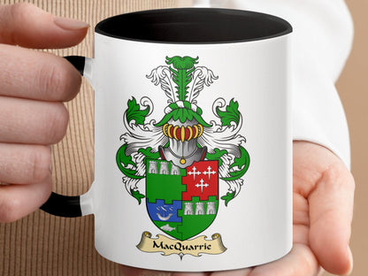 Physical Item 11oz / Black MacQuarrie Family Crest Coat of Arms Emblem Mug