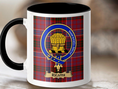 Physical Item 11oz / Black MacReath Clan Scottish Tartan Crest Mug
