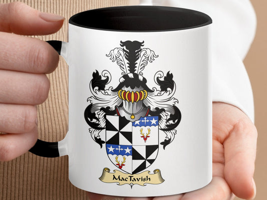 Physical Item 11oz / Black MacTavish Family Crest Coat of Arms Accent Coffee Mug