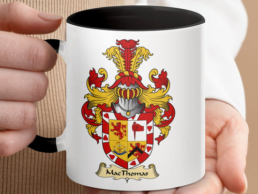 Physical Item 11oz / Black MacThomas Family Crest Coat of Arms Accent Coffee Mug