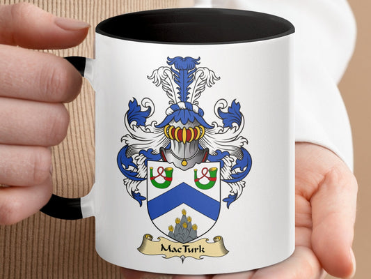 Physical Item 11oz / Black MacTurk Family Crest Coat of Arms Accent Coffee Mug