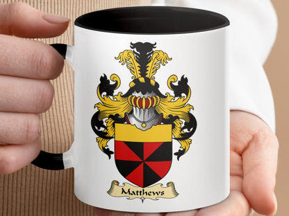 Physical Item 11oz / Black Matthews Family Crest Coat of Arms Design Mug