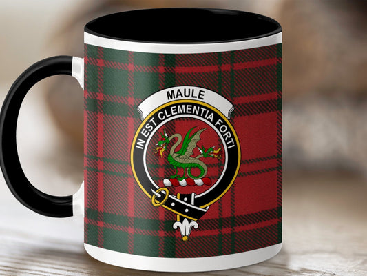 Physical Item 11oz / Black Maule Clan Crest Tartan Scottish Mug