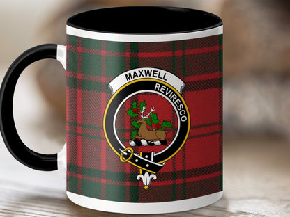 Physical Item 11oz / Black Maxwell Clan Crest Tartan Scottish Mug