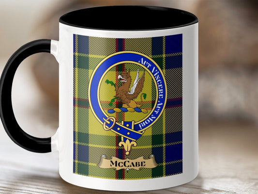 Physical Item 11oz / Black McCabe Clan Scottish Tartan Crest Mug