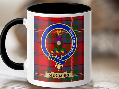 Physical Item 11oz / Black McClurg Clan Scottish Tartan Crest Mug