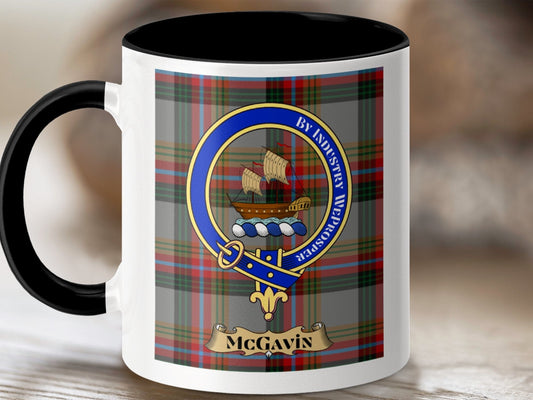 Physical Item 11oz / Black McGavin Clan Scottish Tartan Crest Mug