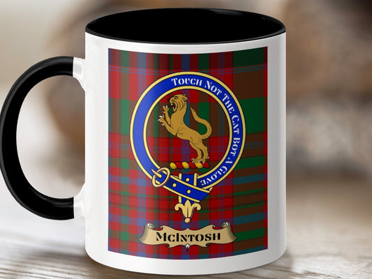 Physical Item 11oz / Black McIntosh Clan Scottish Tartan Crest Mug