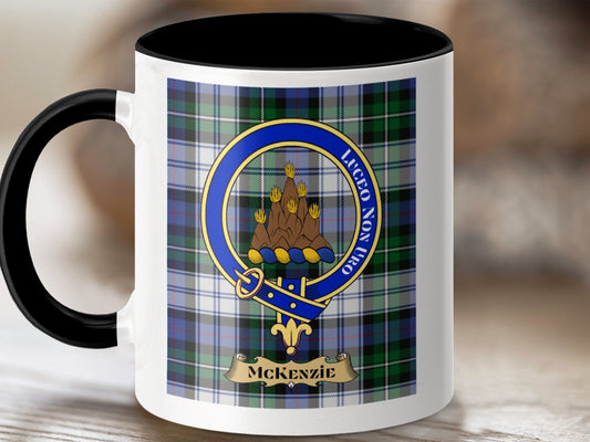 Physical Item 11oz / Black McKenzie Clan Scottish Tartan Crest Mug