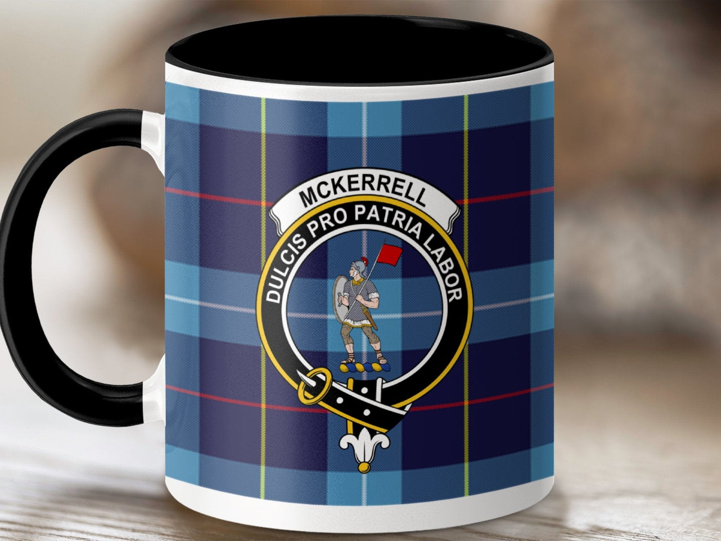 Physical Item 11oz / Black McKerrell Clan Crest Tartan Scottish Mug