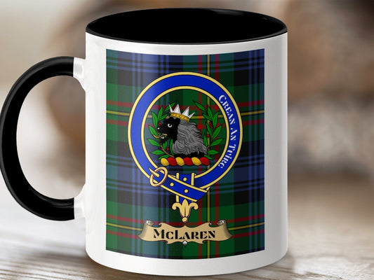 Physical Item 11oz / Black McLaren Clan Scottish Tartan Crest Mug