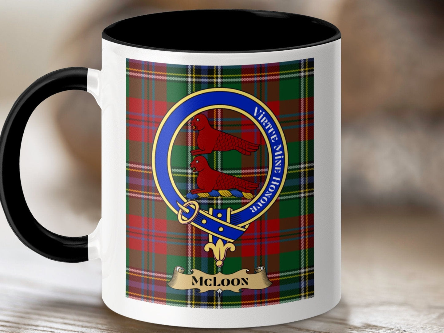 Physical Item 11oz / Black McLoon Clan Scottish Tartan Crest Mug