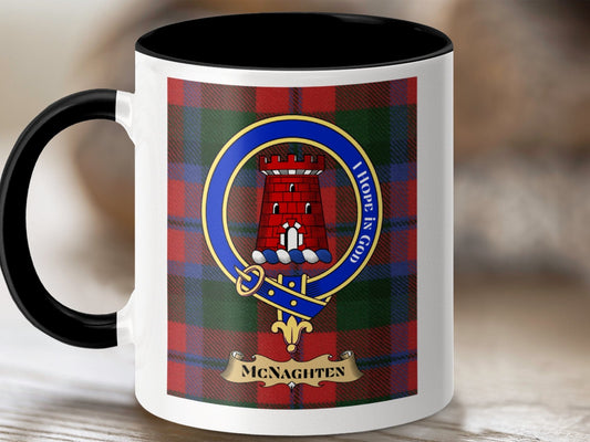 Physical Item 11oz / Black McNaghten Clan Scottish Tartan Crest Mug