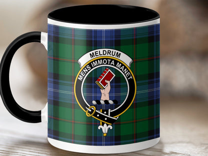 Physical Item 11oz / Black Meldrum Clan Crest Tartan Scottish Mug