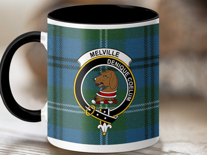 Physical Item 11oz / Black Melville Clan Crest Tartan Scottish Mug