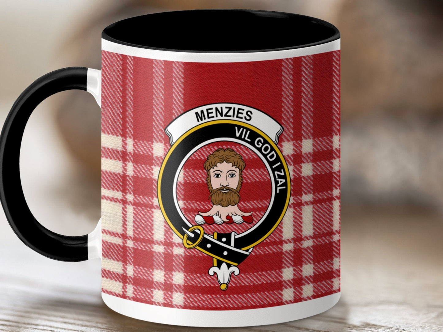 Physical Item 11oz / Black Menzies Clan Crest Tartan Scottish Mug