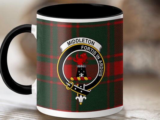 Physical Item 11oz / Black Middleton Clan Crest Tartan Scottish Mug