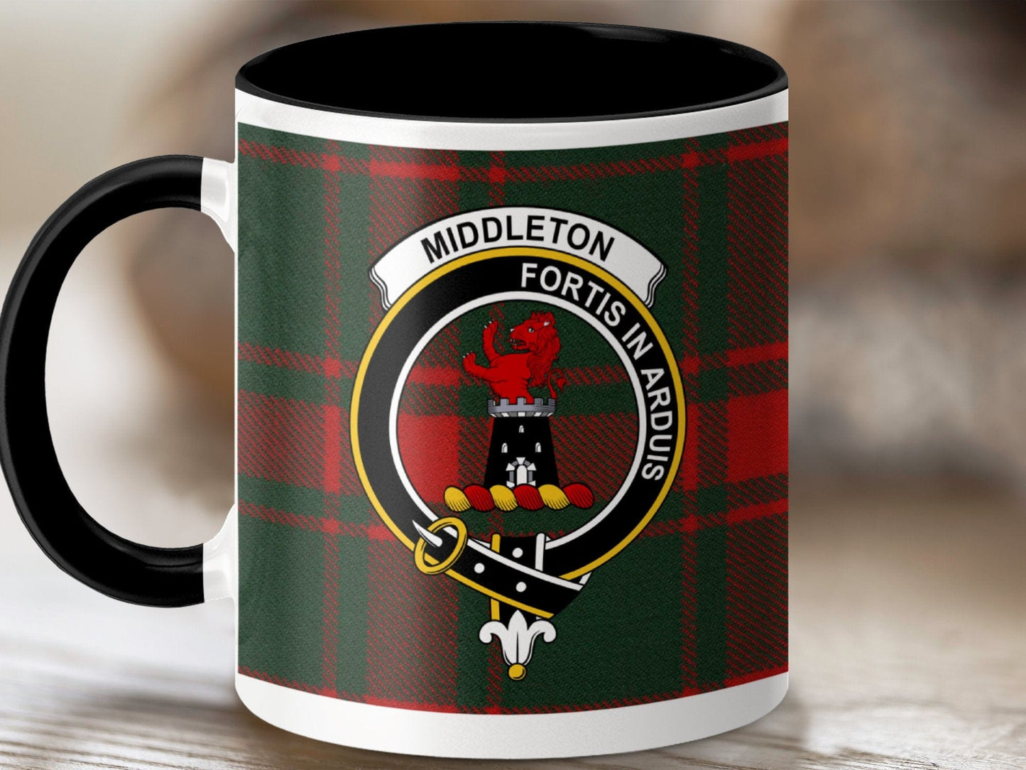 Physical Item 11oz / Black Middleton Clan Fortis In Arduis Tartan Mug