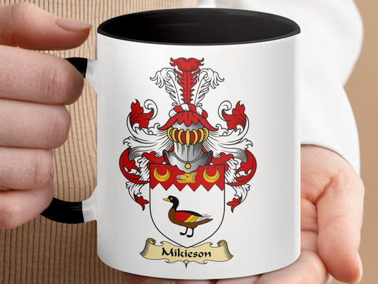 Physical Item 11oz / Black Mikieson Coat of Arms Clan Family Crest Accent Mug