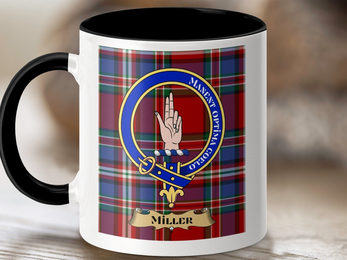 Physical Item 11oz / Black Miller Clan Scottish Tartan Crest Mug