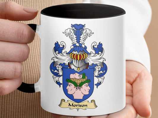 Physical Item 11oz / Black Morison Family Crest Blazon Heraldic Accent Mug