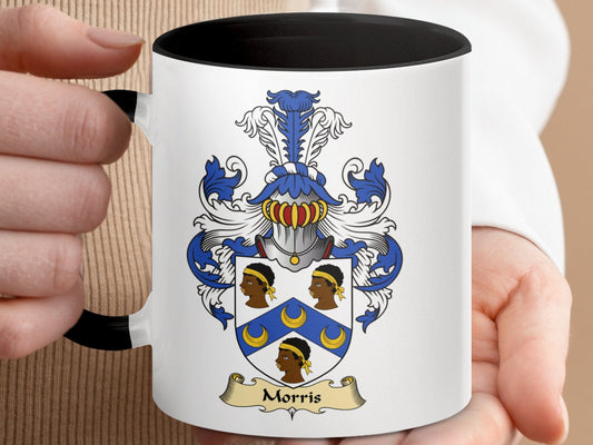 Physical Item 11oz / Black Morris Family Crest Coat of Arms Emblem Mug