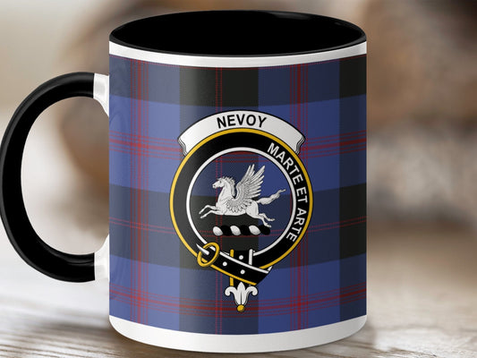 Physical Item 11oz / Black Nevoy Clan Crest Tartan Scottish Mug