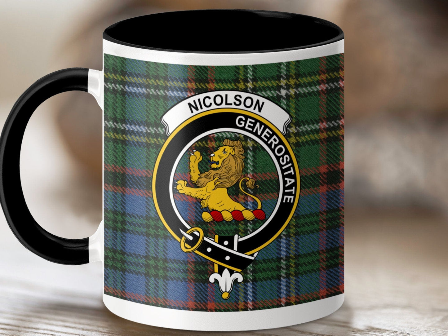 Physical Item 11oz / Black Nicolson Clan Scottish Tartan Mug