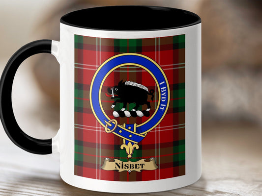 Physical Item 11oz / Black Nisbet Clan Scottish Tartan Crest Mug