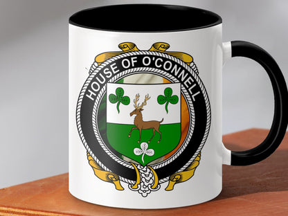 Physical Item 11oz / Black O'Connell Surname Irish Coat of Arms Design Mug