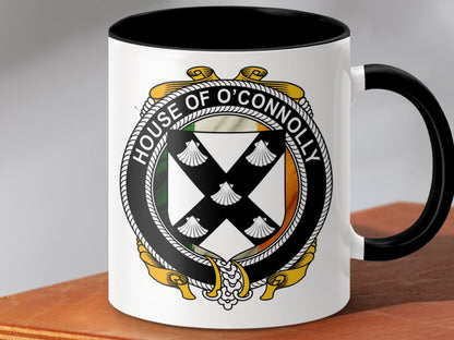 Physical Item 11oz / Black O'Connolly Surname Irish Crest Heritage Design Mug