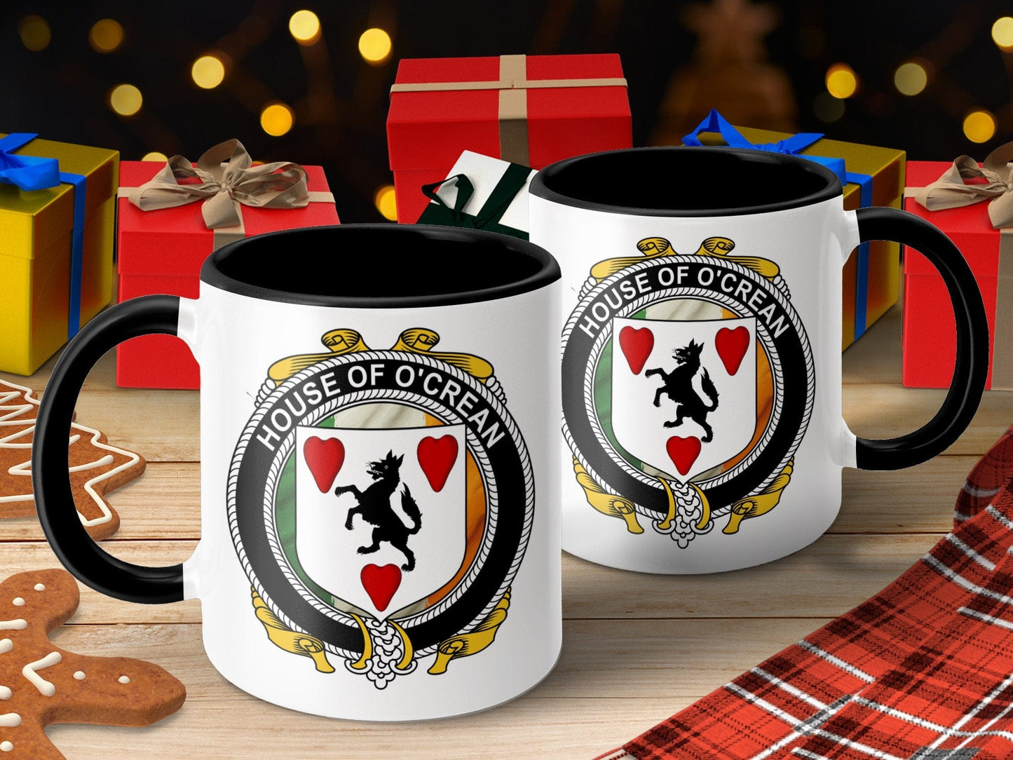 Physical Item 11oz / Black O'Crean Surname Irish Crest Emblem Coffee Mug