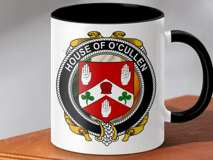 Physical Item 11oz / Black O'Cullen Surname Irish Crest Emblem Mug