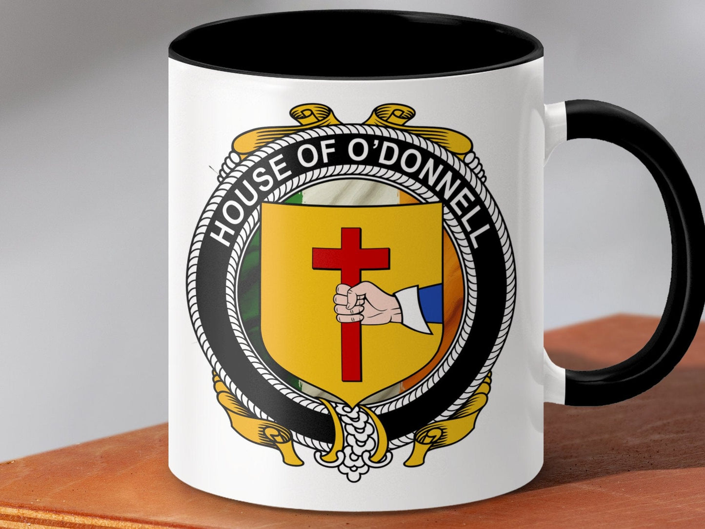 Physical Item 11oz / Black O'Donnell Surname Irish Crest Coffee Mug