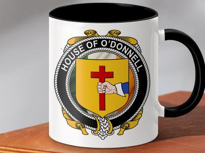 Physical Item 11oz / Black O'Donnell Surname Irish Crest Coffee Mug